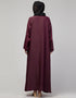 Chic Front-Open Zip Abaya for Daily Wear In the Shade Of Wine